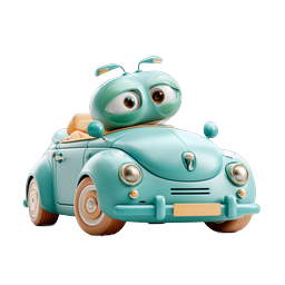 Cute Bug Car Cartoon Character Icon - Clay 3D Style