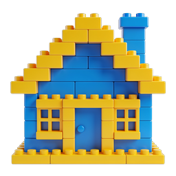Icono 3D de casa de juguete de bloques coloridos