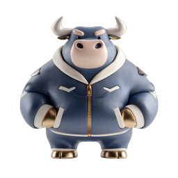 Stylized Bull Character in Blue Bomber Jacket 3D Icon