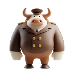 Anthropomorphic Bull Character in Military Uniform