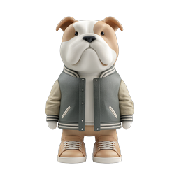 3D Bulldog Character Icon with Letterman Jacket