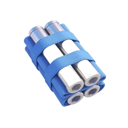 Ícone 3D de tubos de metal amarrados com cinta azul
