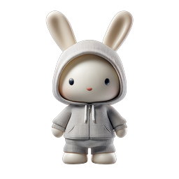 Cute Bunny Character in Gray Hoodie - 3D Render Icon