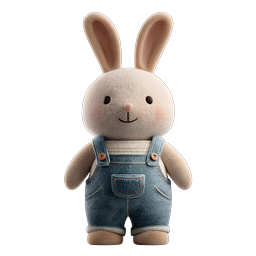 Adorable Plush Bunny in Denim Overalls 3D Icon