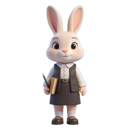 ไอคอน 3D ตัวละครกระต่ายนักเรียนสุดน่ารัก - การศึกษาในโรงเรียน