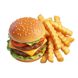 Burger and Fries Icon - Realistic 3D Food Illustration