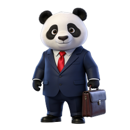 Cute Business Panda Character Icon in Suit with Briefcase