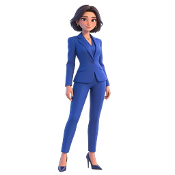 Professional Businesswoman 3D Character Icon - Blue Pantsuit