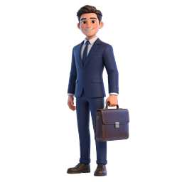 Professional Businessman 3D Character with Briefcase