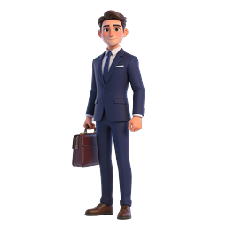 Professional Businessman 3D Character Icon with Briefcase
