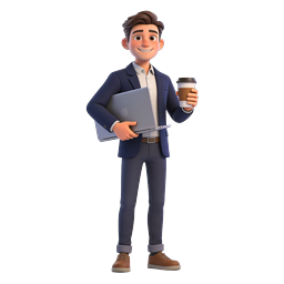 Businessman Character with Laptop and Coffee 3D Icon