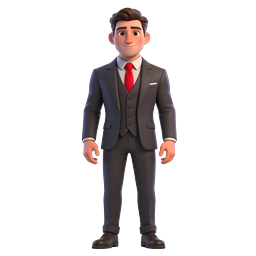 Professional Businessman 3D Character Icon with Red Tie