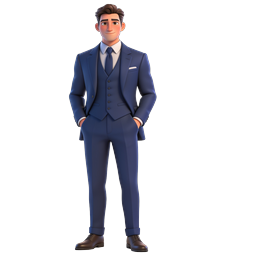 Professional Businessman 3D Character Icon in Navy Suit