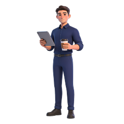 Businessman Holding Tablet and Coffee Cup 3D Icon