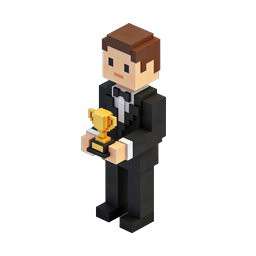 Businessman Trophy Winner Voxel Icon | 3D Achievement Character
