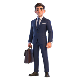 Professional Businessman Character with Briefcase 3D Icon