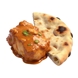 Butter Chicken with Naan Icon - Indian Cuisine 3D Render