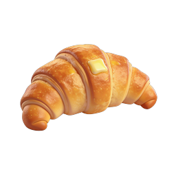 Icono 3D de comida Cruasán de mantequilla dorado