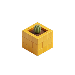 Isometric Cactus Block Planter Icon - 3D Nature Design