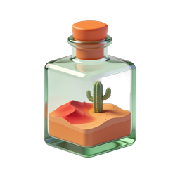 Cactus in Glass Bottle Icon - 3D Desert Scene