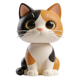 Adorable Calico Cat Figurine - Cute 3D Toy Icon