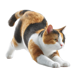 Realistic Calico Cat Stretching Icon