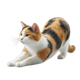 Realistic Calico Cat Stretching Icon