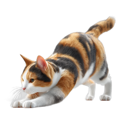 Calico Cat Stretching Realistic Icon for Pet Designs