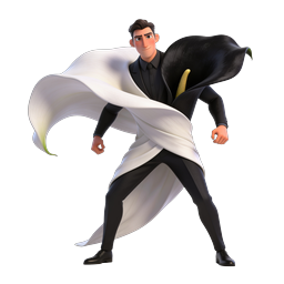 Icono 3D de personaje de cala estilizado con traje negro