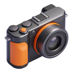 Modern Camera Icon with Orange Accents - 3D Illustration