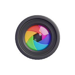 Camera Lens Icon with Colorful Aperture Design