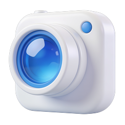 3D-Kamera-Icon mit blauer Linse - Premium-Fotografie-Symbol