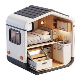 Modern Camper Van Interior Cross-Section 3D Icon