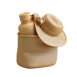 Camping Canteen with Sun Hat 3D Icon