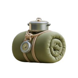 Icono de equipo de camping de aventura - Saco de dormir y brújula