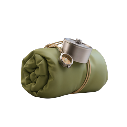 Camping Gear Icon - Sleeping Bag with Compass and Pot