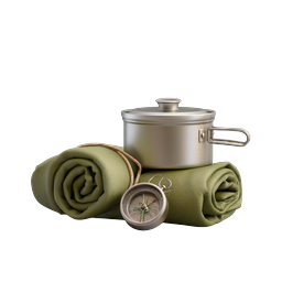 Camping Gear Icon - Pot, Compass & Sleeping Bag