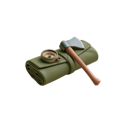 Camping Gear Icon - Compass, Axe & Sleeping Bag