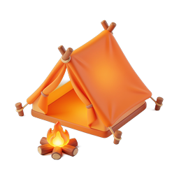 Biểu tượng 3D Lều cắm trại với lửa trại