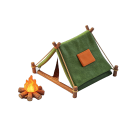 3D Campingzelt mit Lagerfeuer Icon für Outdoor-Apps