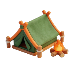 3D Camping Tent Icon with Campfire | Outdoor Adventure