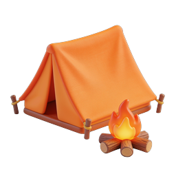 Camping Tent with Campfire 3D Icon