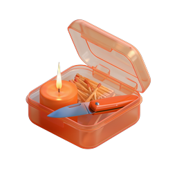 Survival Kit Box Icon with Candle, Matches & Knife