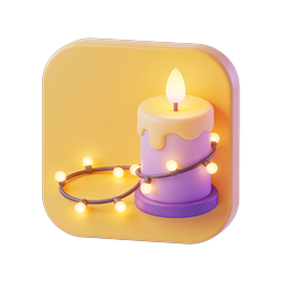 Candle with String Lights 3D Icon - Festive Decoration