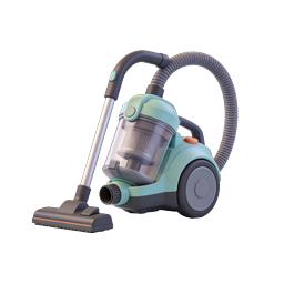 Icono 3D de aspiradora de bidón moderna para apps de limpieza