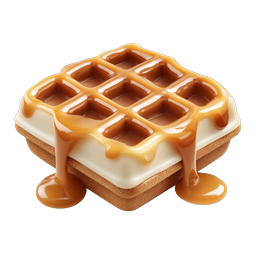 Caramel Drizzled Waffle Icon - Realistic 3D Food Icon