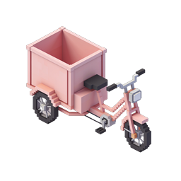 配送用ピンク色カーゴ三輪車ボクセル等角投影アイコン