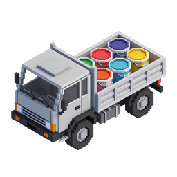 Isometric Pixel Art Cargo Truck with Colorful Barrels