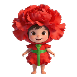 Adorable Carnation Flower Baby Character Icon - 3D Rendered