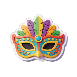 Colorful Carnival Masquerade Mask Icon with Feathers